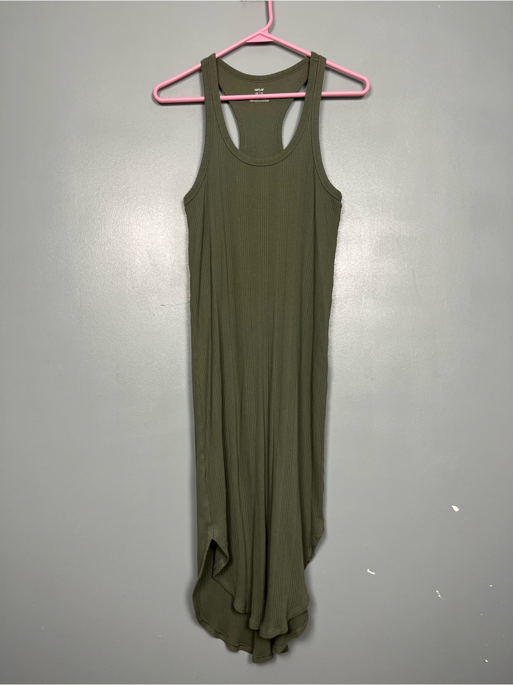 Aerie Ribbed Tank Racerback Midi Dress Olive Green Women’s Size XS